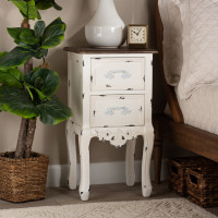 Baxton Studio JY20B091-Antique White-NS Levron Classic and Traditional Two-Tone Walnut Brown and Antique White Finished Wood 2-Drawer NightstandF
